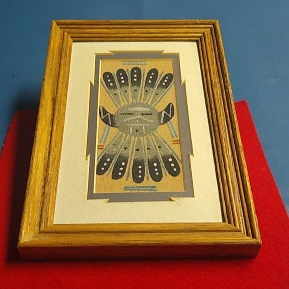 Navajo Sand Painting by Sandra Thomas Wooden Frame Native American Art - Picture 1 of 10